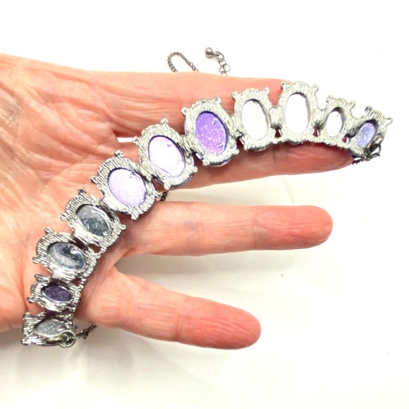 Purple Faceted Cabachons Black Chain Statement Necklace - Picture 3 of 7